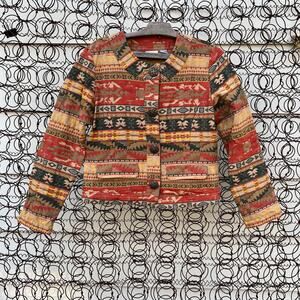 Chicos tribal Aztec boho blazer jacket sunset orange gold Size 0 / SMALL